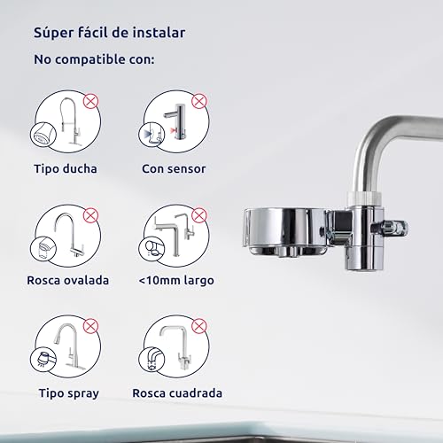 Miniatura 6 de Tappwater Ecopro Compact - Filtro De Agua Para Grifo Más Pequeño Del Mercado, Filtra Más De 100 Sustancias. Sistema De Filtración En 5 Etapas Con Nanotecnología Cromado, 6 Recambios Incluidos .