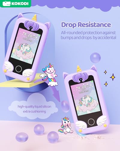 Image of KOKODI Kids Smart Phone, Touchscreen HD Dual Camera Cell Phone for Kids, Christmas Birthday Gifts Dinosaur Play Phone for 3-10 Children, Travel Toy Preschool Learning Education Toy (Purple)