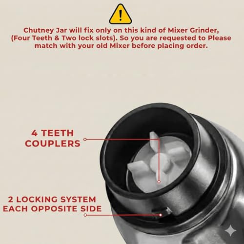 Image of BEYOND BASIC Mixer Jar 400 ml Chutney Jar, Quality Stainless Steel Blades, Suitable for All mixer Grinder With 4 Teeth Coupler 2 Locking System