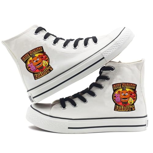 FNAF - Sapatos de lona estampados de anime, sapatos casuais com padrão de cinco noites, sapatos de lona com cordões para unissexo, sapatos de treino unissexo de jogo de terror, Tipo 9