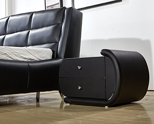 Container Furniture Direct Thompson Collection Contemporary Upholstered Faux Leather Right Facing Nightstand With Chrome Drawer Pulls, Standard, Black #TOP6