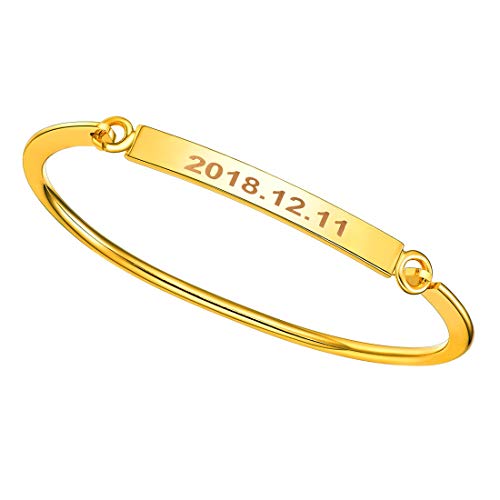 U7 Customize Your Own Text, Minimalist Bangle Skinny Thin Bracelet Copper 18K Gold/Rose