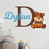 Custom Name & Initial Teddy Bear Wall Decals I Cute Nursery Decor I Baby Boy & Baby Girl Room Decor I Teddy Bear Baby Shower Decorations I Bear Wall Decor (Wide 22' x 12' Height)