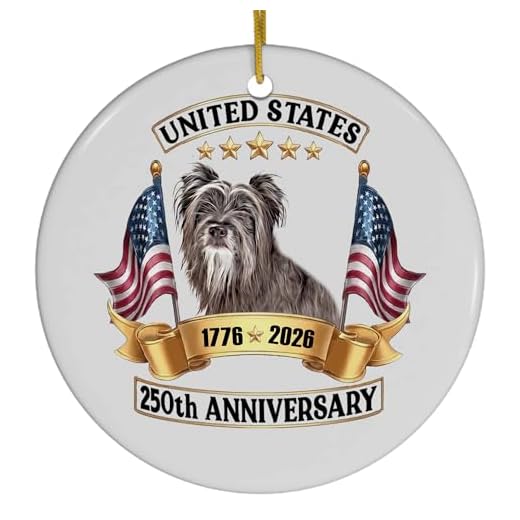 Brown Pyrenean Shepherd 250th Anniversary USA 1776-2026 Christmas Ornament Circle Ceramic American Patriotic 4th July Decoration Gifts for Pyrenean Shepherd Dog Lovers