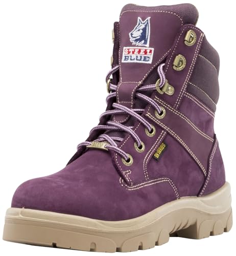 Image of STEEL BLUE 100% COMFORT Women's Southern Cross Zip 6-Inch Steel Toe Work Boot with PR Midsole, Side Zip, TPU Outsole, Trisole Cushioning, ASTM F2413 - Purple, Size 8 W | Industrial side zip lace up boot featuring a PR Midsole for underfoot protection and a TPU outsole