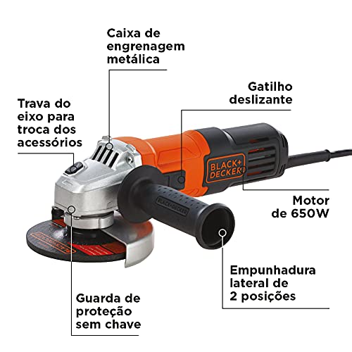 BLACK+DECKER Esmerilhadeira Angular de 4 1/2 Pol. (114,30mm) 12.000 RPM 110V G650K5