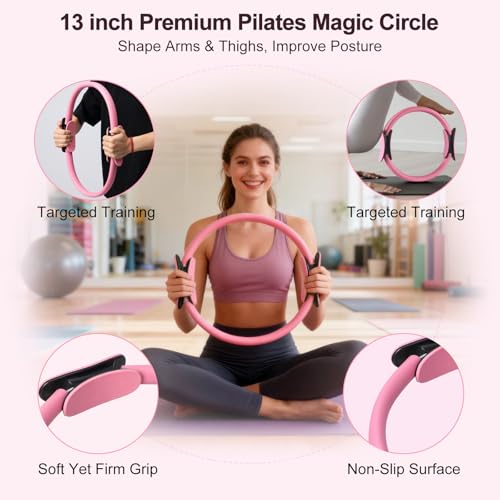 Pilates Kit, Home Pilates Workout Kit for Women, Pilates Equipment with Pilates Ring and Ball, Yoga Block & 5 Resistance Bands, Ankle Weights, Sliders & Grip Socks, Workout Guide Included - Image 4