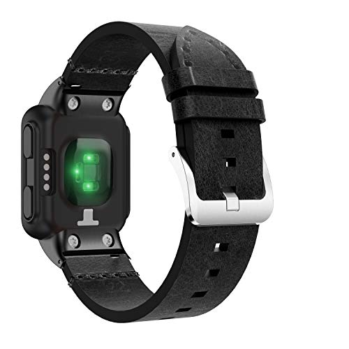 GELISHI Leather Watch Band Compatible with Garmin Forerunner 35 Watch, Top Leather Replacement Watch Strap with Stainless Metal Clasp for Garmin Forerunner 35 Watch - Black (No Tracker)