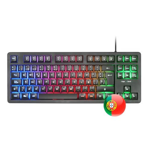 Mars Gaming MK023, Idioma Portugués, Teclado Gaming TKL, Tecnología Híbrida H-Mech, Iluminación FRGB Rainbow, Anti-ghosting, Compatibilidad Universal, Negro