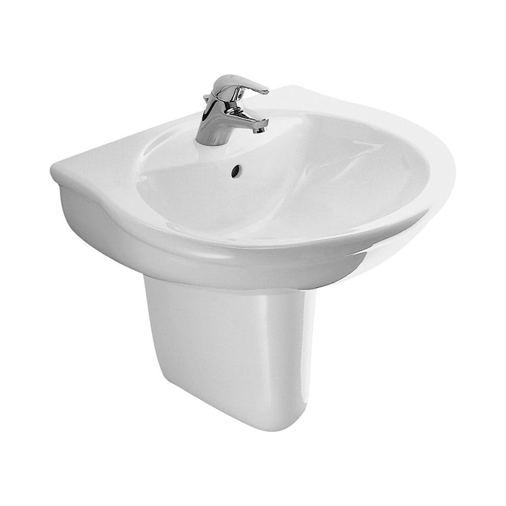 Ideal Standard - San Remo Wash Basin With Half Pedestal (60x49x48) cm - White Finish | Durable Ceramic Countertop Washbasin | Freestanding Wash Bowl | Modern Vessel Sink For Bathroom, Washroom