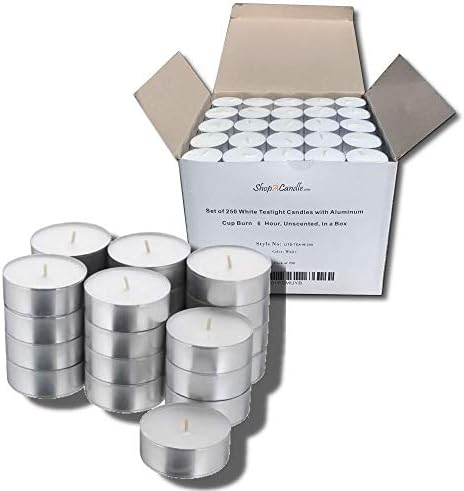 Light In The Dark Bulk Set of 250 Tealight Candles in Metal Cups (White) 6 Hour Burn Time (Unscented)