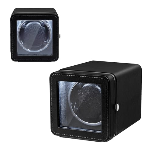 Mcbazel Automatic Rectangle PU Leather Single Watch Winder with LED Light - Black