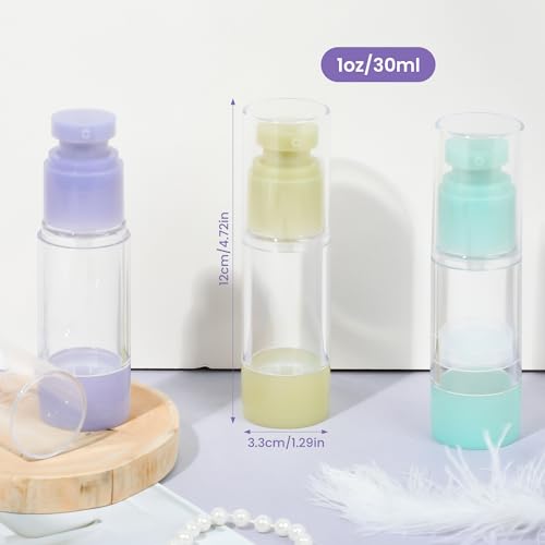 RONRONS 1oz 30ml Airless Pump Bottles, Refillable Leak Proof Travel Pump Bottle Toiletry Cosmetic Skincare Containers for Lotion Toner Gel Foundation (3 Pieces)4