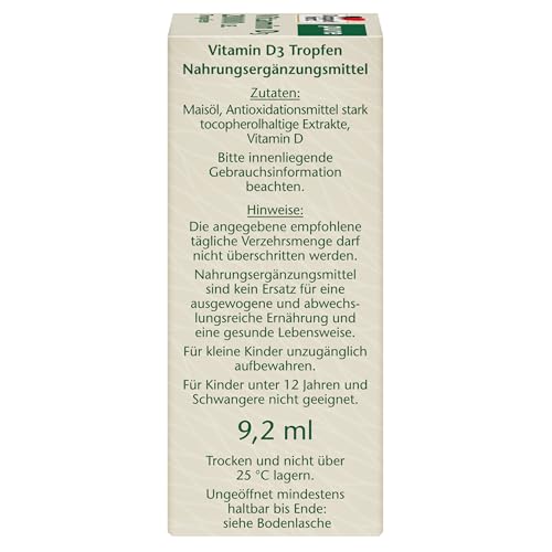 Doppelherz pure Vitamin D3 Tropfen – Vitamin D trägt zur normalen Funktion des Immunsystems bei – 9,2 ml