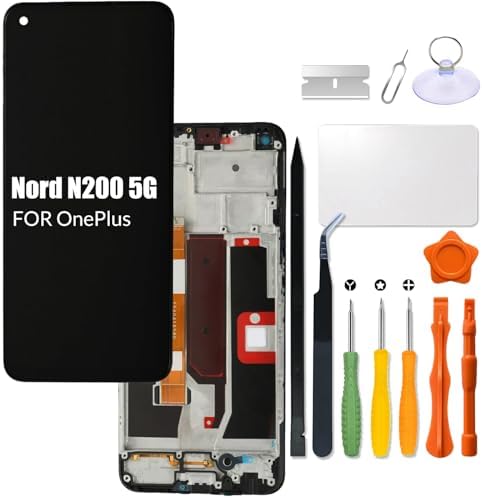 Replacement for OnePlus Nord N200 5G LCD Screen with Frame for One Plus N200 DE2118 DE2117 LCD Touch Screen Display Panel Digitizer Assembly with Repair kit(with Frame)