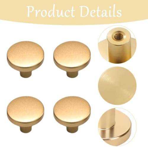 strrng 6 Pack Gold Door Knobs, Durable Zinc Alloy Brass Door Knob Satin Gold, Durable Metal Knobs Easy to Install, Modern Golden Knob for Wardrobe, Cabinet, Drawer Furniture Hardware(20 * 25mm) - Image 2
