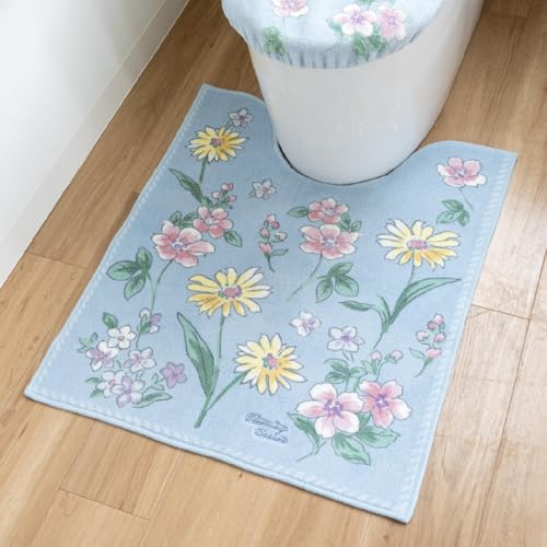 ブルーミングシーズン トイレマット 約55×60cm ブルー 抗菌防臭 洗える 花柄 トイレ マット