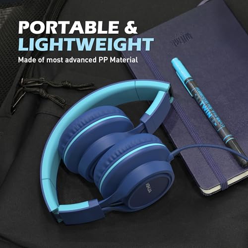 Image of AILIHEN C8 Headphones Wired, On-Ear Headphones with Microphone and Volume Control, Corded 3.5mm Headset for Boys Girl School Smartphones Chromebook Laptop Computer Tablets Airplane Travel (Indigo)