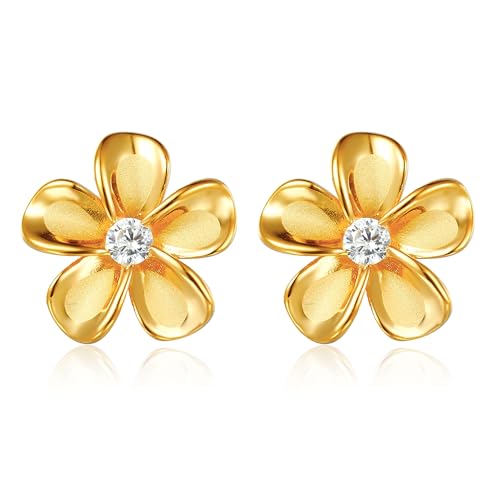 S.Leaf Flower Earrings for Women Sterling Silver Gold Cherry Blossom Floral Flower Stud Earrings Best Friend Birthday Gifts for Women Trendy Teens Sister Mom Wife Womens Her Friend Party