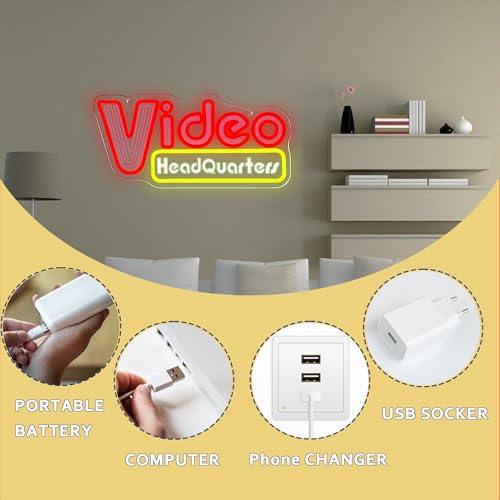 Image of Symone Video Headquarters Neon Sign, Movie Neon Light USB Dimmable Vintage Video Store LED Sign, for Home Theater Wall Art Bar Game Room Business Decor, Gift for Movie Lovers(15.7 * 7.4 In)