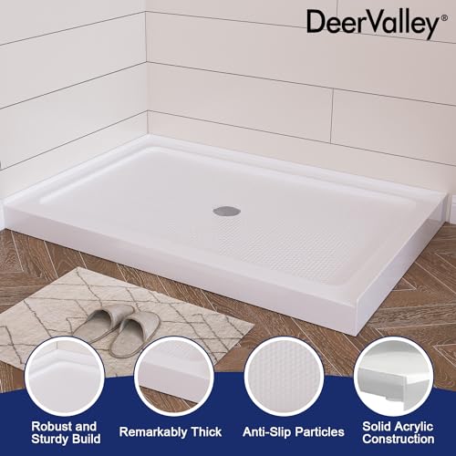 Image of DeerValley 48 inchL X 32 inchW Center Drain Shower Base in White
