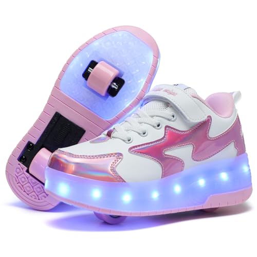 Nsasy Girls Boys Roller Shoes with LED Light Up Wheels Sneakers Kids Roller Skates Shoes for Kids for Children