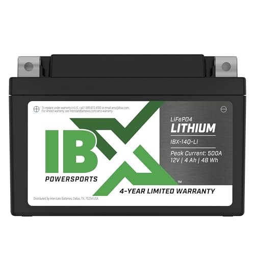 Interstate Batteries IBX Lithium Powersport Battery, 12V 4Ah, LiFePO4 500CA (IBX-14Q-Li)