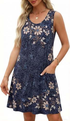 Image of elescat Womens Summer Dresses Casual V Neck Sleeveless Pockets Beach Loose Tank Sundress 2026