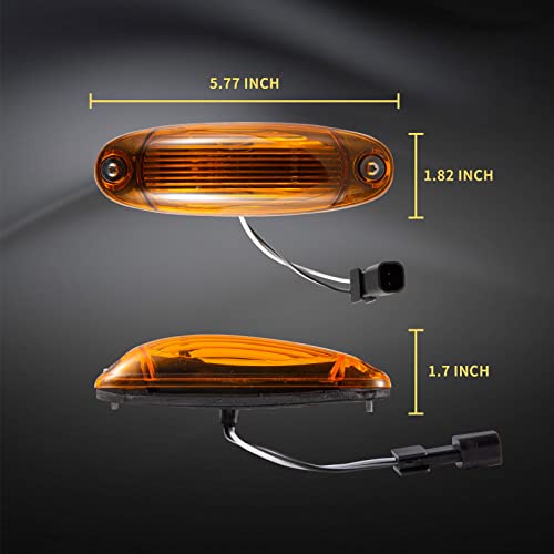 Everesthd 5Pcs Led Front Marker Light Cab Roof Lamps Assemblies With Wire And Male Plug Fit For Freightliner Cascadia 2008-2017 Amber Lens Semi-Truck #TOP3