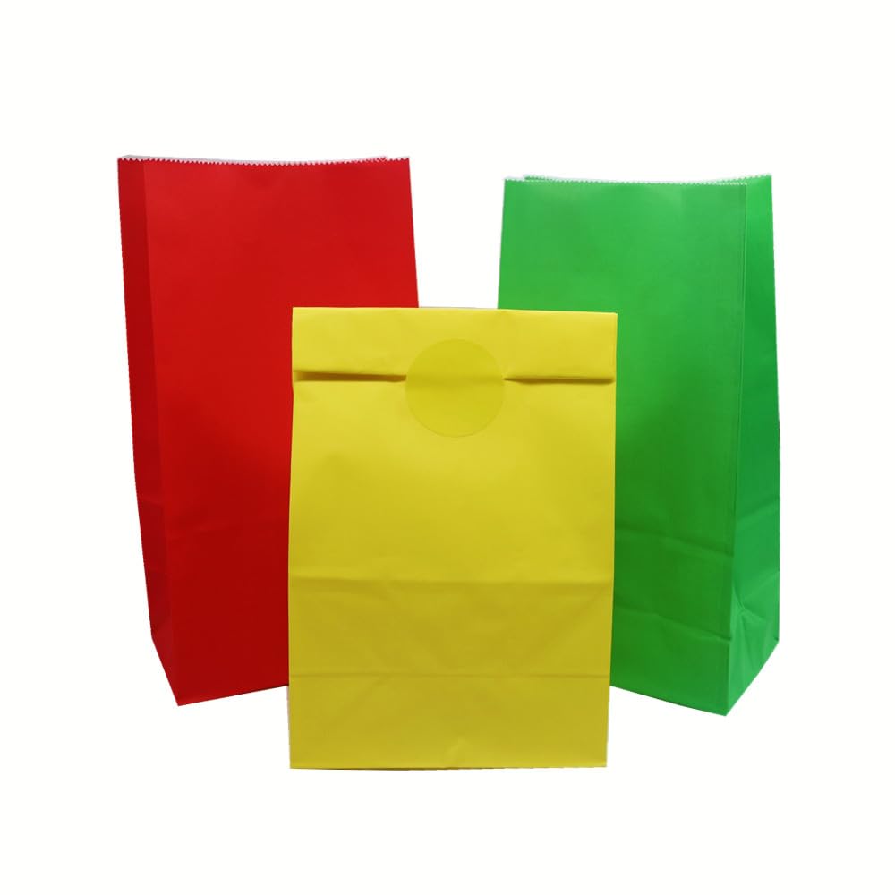 Red Yellow Green Party Favor Bag 5.1 x 3.1 x 9.4 inches Wrapped Treat Gift Bag for Birthday Baby Shower Graduation Gift Party Craft and Event Snack Bag, 24 Pieces