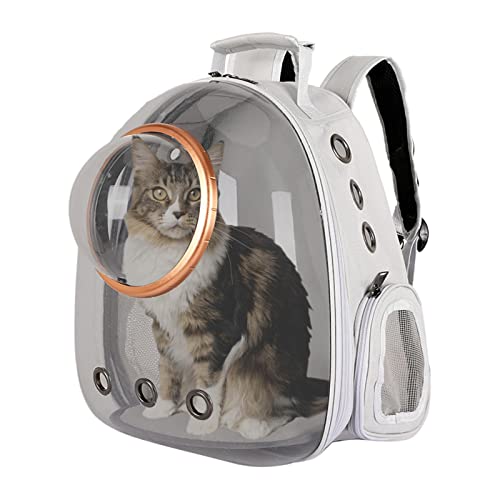 Mochila para mascotas gris con ventana transparente y ventilación 8