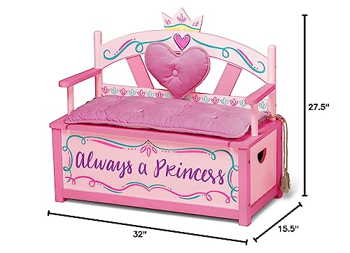 Wildkin Kids Princess Wooden Bench Seat With Storage, Toy Box Bench Seat Features Safety Hinge, Padded Backrest, Seat Cushion, And Two Carrying Handles, Measures 32 X 15.5 X 27.5 Inches (Pink) #TOP7