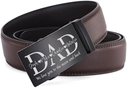 Personalized Leather Ratchet Belt for Men Custom Monogram Dad with Kids Names Father’s Day Gifts for Daddy from Daughter image 5