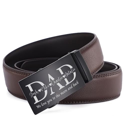Personalized Leather Ratchet Belt for Men Custom Monogram Dad with Kids Names Father’s Day Gifts for Daddy from Daughter