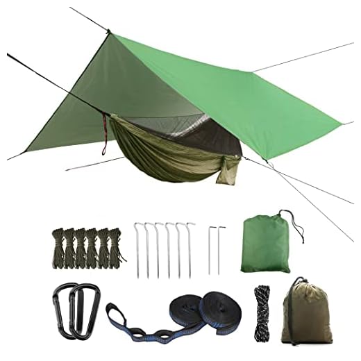 YCD (Update to Oversized Rain Fly) Portable Camping Hammock Set, Single Double Hammock, Mosquito net, Insect net, Canopy, high Strength Parachute Fabric Hammock (Army Green Heavy Rain Fly)