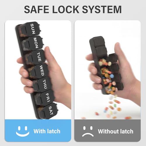 Image of Yaklim Extra Large Weekly Pill Organizer - Waterproof 7-Day Pill Box, Portable Vitamin & Supplement Case, Easy to Open Design, Ideal for Travel and Daily Medication Management (Black)