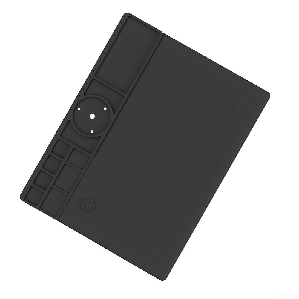 Widerstandsfähige Silikon Lötmatte TE-711, Hitzebeständige Arbeitsunterlage 45x35cm, Rutschfeste Reparatur Matte für Elektronik, Uhren und Handys, Schwarz