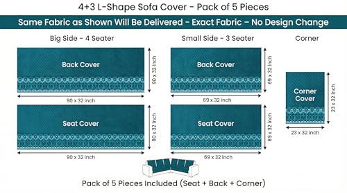 Image of Velvet L Shape 4+3 (7 Seater) Sofa Cover Fully Covered | Anti Skid Non Slip | Plain Aqua Blue | Washable Furniture Protector
