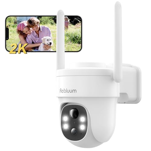 Rebluum 2K WLAN Kamera Outdoor,3MP PTZ IP 360 Grad Kamera kabellos,überwachungskamera aussen akku,Farbe nachtsicht,KI-Bewegungsmelder,Sirene,2-Wege-Audio,IP66,/Cloud Speicher/Arbeite mit Alexa