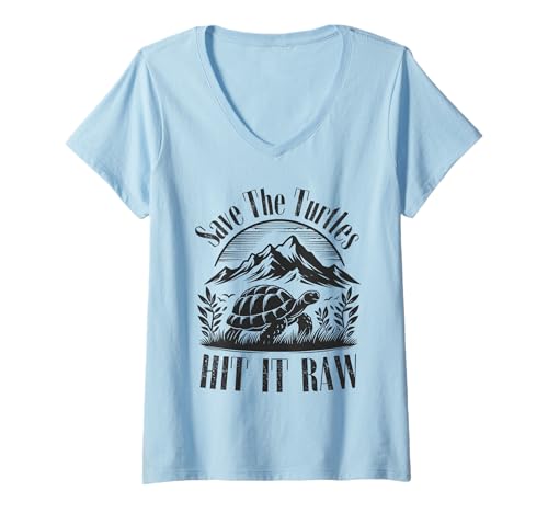 Donna Save The Turtles Hit Raw Maglietta con Collo a V