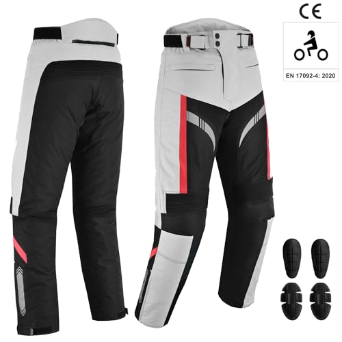 Hive Moto Men Motorcycle Waterproof Textile Cordura Trouser CE Approved Protection Motorbike Riding Hip Knee Protective Pant (US, Alpha, Medium, Regular, Regular, Silver)
