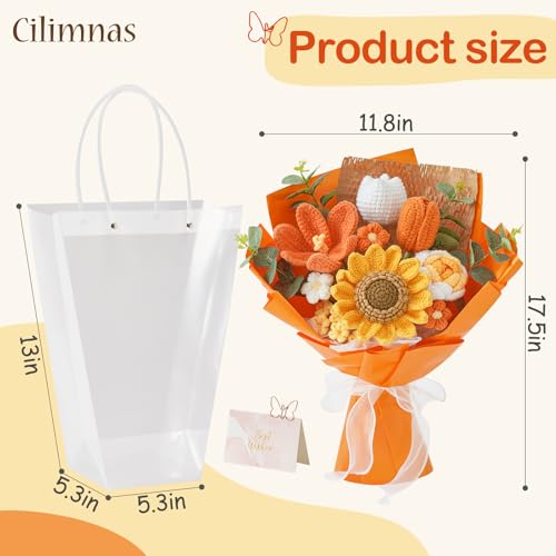 Ramo de flores de ganchillo naranja de tejer decoración hogar flores artificiales 6