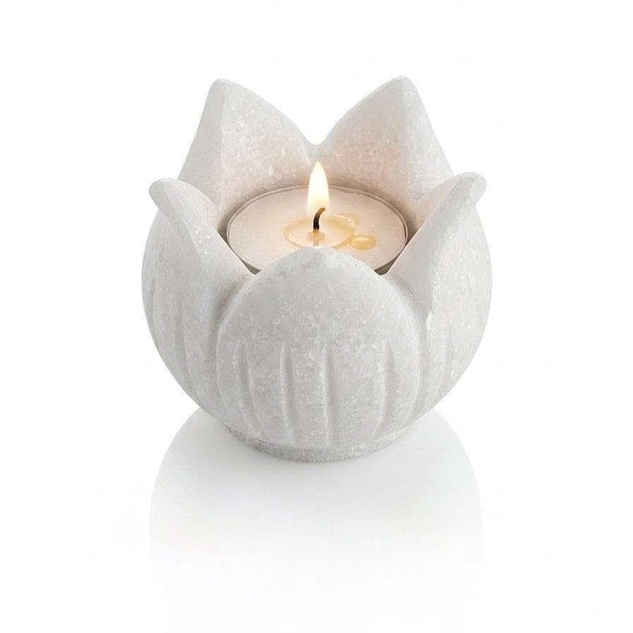 White Marble Flower Candle Holder Bowl Mini Tealight Holder for C...