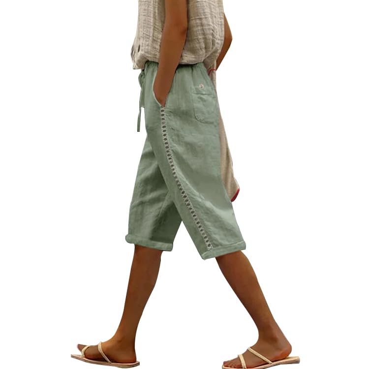 Cotton Linen Shorts for Women Casual Loose Beach Pants Summer Linen Bermuda Shorts Pants Women Plus Size