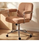 Home Office Chair with Plush Fabric, Mid-back Modern Computer Desk Chairs with Wheels & Padded Ar...