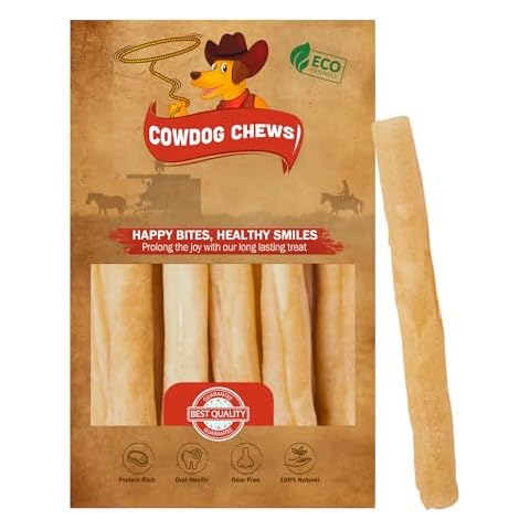Cowdog Chews Collagen Sticks 6" (10 Pack) - Odor-Free, All Natural Collagen Dog Chews for Healthy Joints, Skin & Coat. Best Rawhide and Bully Stick Alternative Filled with Beefhide Goodness. Cover