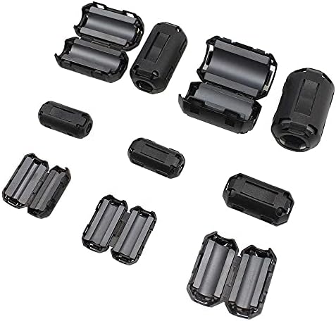 Dreamtop 20Pcs Clip-on Ferrite Ring Core Ferrite Choke RFI EMI Noise Suppressor Cable Clip with 3.5mm 5mm 7mm 9mm 13mm Inner Diameter for USB/Audio/Video Cable Power Cord, Black