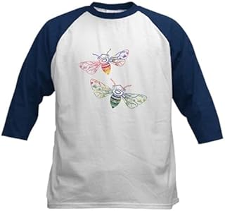 CafePress Multicolored Honeybee Doodles Baseball Jersey Kids Cotton Baseball Jersey, 3/4 Raglan Sleeve Shirt Navy/White