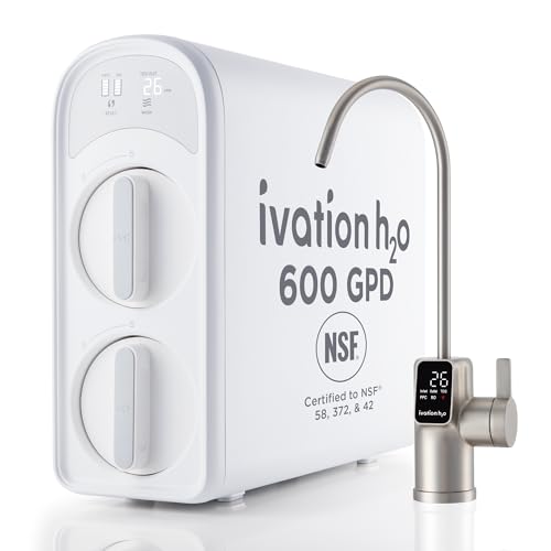 Ivation Purificador de agua H2O 600 GPD de ósmosis inversa para debajo del fregadero, sistema TDS de filtración de agua potable para el hogar, cocina, sistema TDS con filtro de 8 etapas certificado