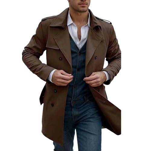 Classic men's woolen jacket autumn and winter lapel double-button windbreaker belt mid-length coat3